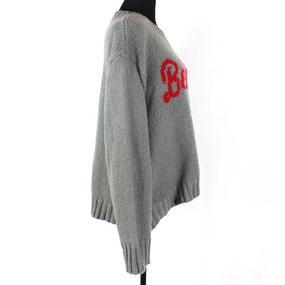 Wooden Ships Believe Red Grey Cozy Chunky Knit Pullover Crewneck Sweater M L - Picture 2 of 7